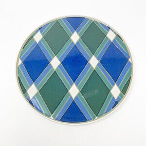 Denby England Blue Green White Plaid Ceramic Serving Plate 12 Inch w Tag RARE